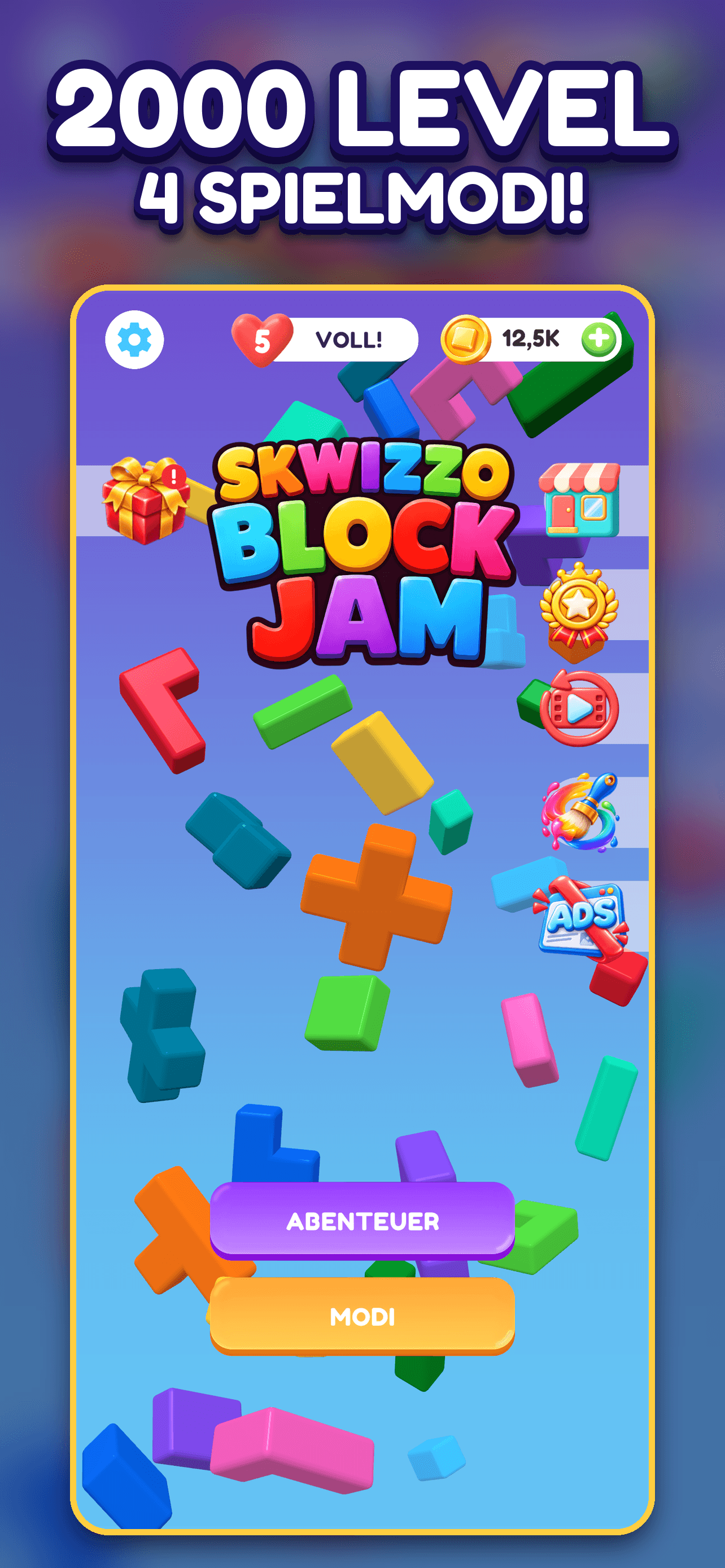 Skwizzo® Block Jam — 2000 Level, vier Modi